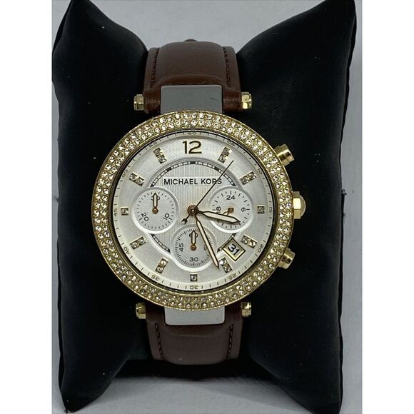 Michael Kors Parker MK5626 Women's Leather Analog Silver Dial Quartz Watch QB693 - Picture 1 of 12